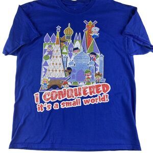 Disney Parks It’s a Small World Shirt Mens L Blue Graphic Tee I Conquered